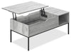 Table à café moderne Bence de 42 po avec dessus relevable et rangement - taupe avec pattes en métal noir