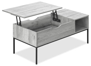 Table à café moderne Bence de 42 po avec dessus relevable et rangement - taupe avec pattes en métal noir