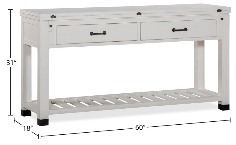 Table de salon moderne Harper de 60 po avec rangement et tablette - pin blanc
