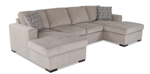 Sofa-lit sectionnel Legend 3 pièces en chenille avec deux fauteuils longs - platine