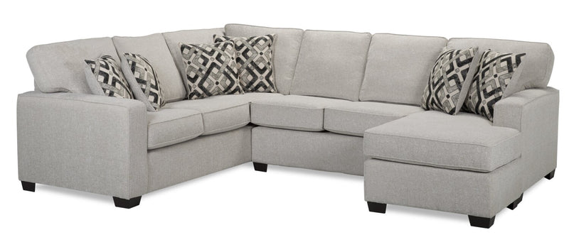 Sofa sectionnel de droite Verona 2 pièces fabriqué au Canada en tissu d’apparence lin avec coussins amovibles - beige