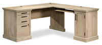 Bureau en forme de L Akira de 65,12 po avec plateau pour clavier, 3 tiroirs et armoire - chêne clair