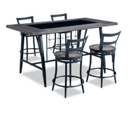  Ensemble de salle à manger Lars 5 pièces de hauteur comptoir en métal avec table de 69 po (L), base à tréteaux et 4 chaises - gris-noir