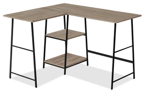 Bureau en forme de L Keenan de 47,25 po à tablettes ouvertes - taupe