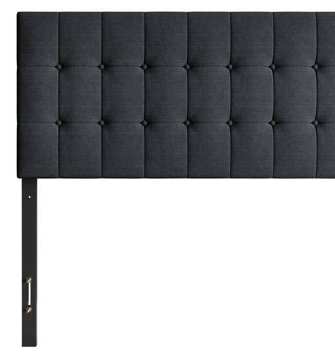 Tête de lit rembourrée Ellis en tissu anthracite avec capitonnage à boutons - format lit simple
