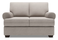 Causeuse Roll de Sofa Lab de 64 po fabriquée au Canada en tissu d’apparence lin avec accoudoirs enroulés - gris Pax Slate