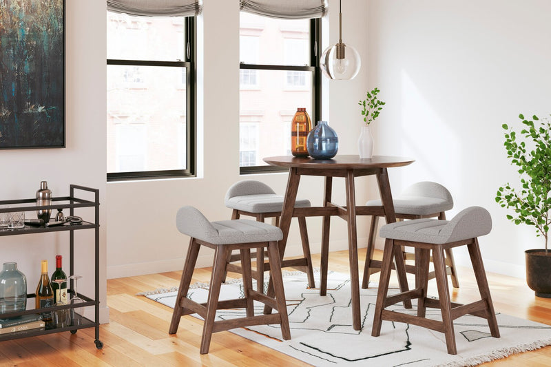 Tabouret Jovi de hauteur comptoir en tissu d’apparence lin et en bois - gris