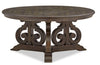 Table à café ronde traditionnelle Bellamy de 40 po - pin brun foncé avec base en bois à volutes