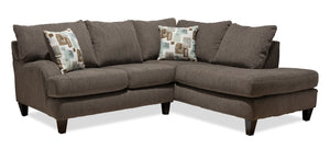 Sofa sectionnel de droite Nofia 2 pièces fabriqué au Canada en chenille avec coussins décoratifs et pattes en bois - gris anthracite