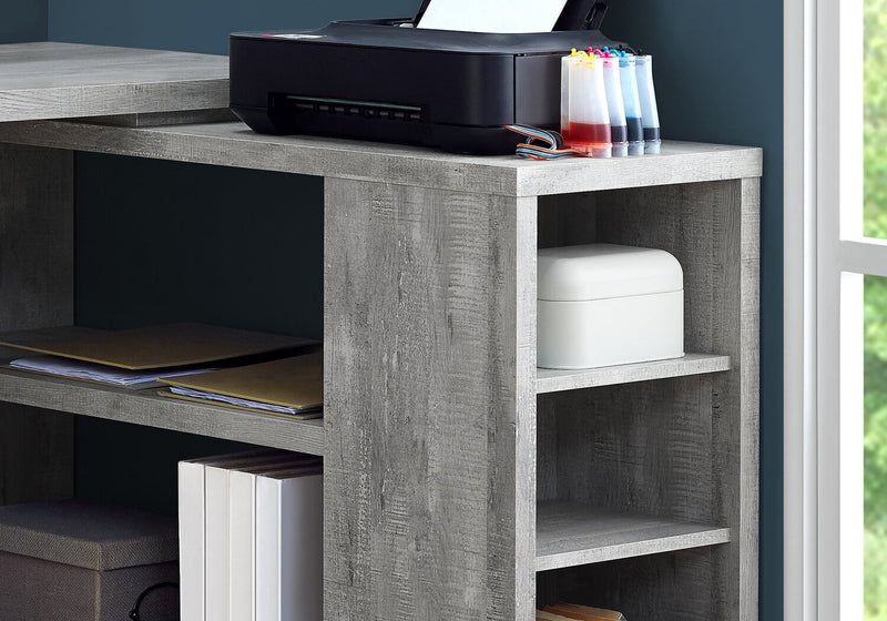 Bureau en coin en forme de L Rickey de 60 po à 3 tiroirs et tablettes - gris