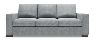 Sofa-lit personnalisable Track de Sofa Lab de 85 po fabriqué au Canada en tissu d’apparence lin avec accoudoirs rectilignes - gris Luna Pewter