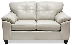 Causeuse Addison de 63 po fabriquée au Canada en tissu d’apparence cuir avec coussins de siège amovibles et capitonnage - beige