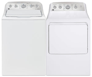 Laveuse à chargement par le haut de 4,9 pi³ et sécheuse à gaz de 7,2 pi³ de GE - blanches