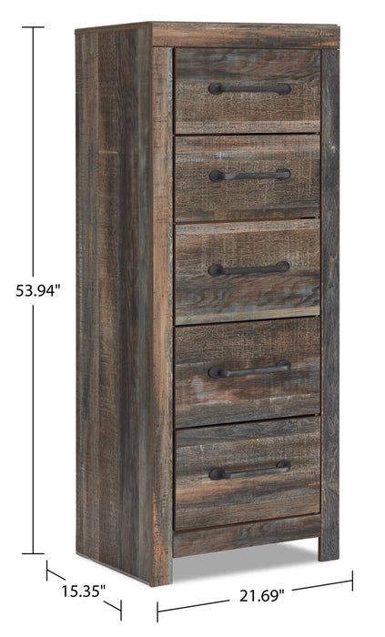 Commode verticale étroite Abby de 21,7 po (L) x 53,9 po (H) à 5 tiroirs pour la chambre à coucher - brune
