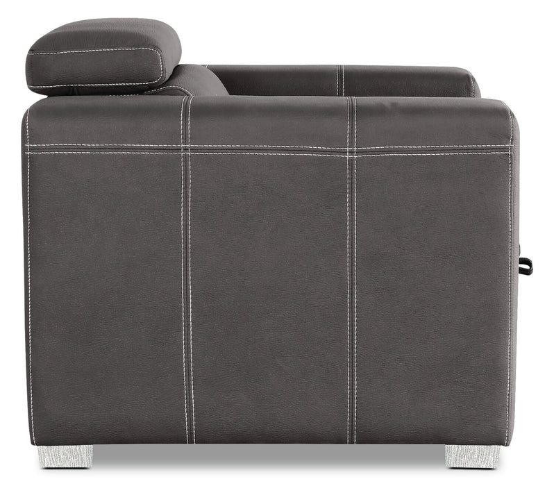 Fauteuil Drake de 41,5 po en tissu de suédine avec pouf rétractable et appuie-têtes relevables - gris ciment