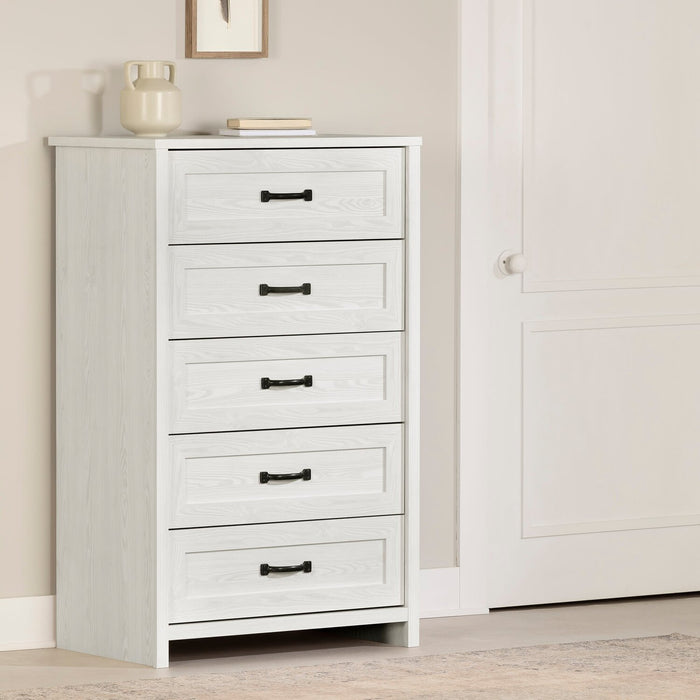 Commode verticale Dove de 30,5 po (L) x 49 po (H) à 5 tiroirs pour la chambre à coucher, fabriquée au Canada - blanche