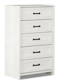  Commode verticale Dove de 30,5 po (L) x 49 po (H) à 5 tiroirs pour la chambre à coucher, fabriquée au Canada - blanche