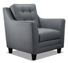 Fauteuil Novalee de 35 po en tissu d’apparence lin avec accoudoirs évasés et capitonnage à boutons - gris
