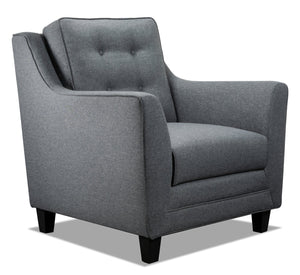 Fauteuil Novalee de 35 po en tissu d’apparence lin avec accoudoirs évasés et capitonnage à boutons - gris