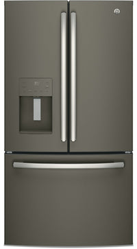  Réfrigérateur GE 25,5 pi³ à portes françaises, distributeur d’eau et de glaçons externe - GFE26JMMES 