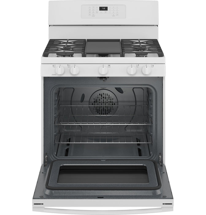 Cuisinière à gaz GE de 5 pi³ avec autonettoyage et friture à air - blanche - JCGB735DPWW