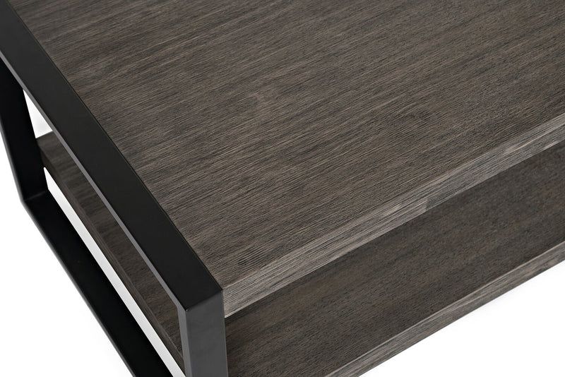 Table à café moderne Apex 48 po avec tablette - grise avec pattes en métal noir
