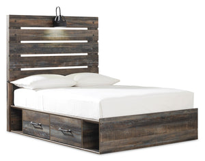 Lit plateforme de rangement latéral Abby avec éclairage à DEL et ports USB, brun - format lit double