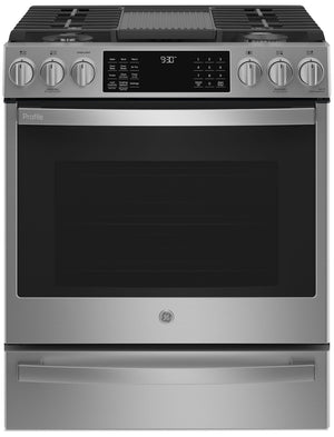 Cuisinière intelligente à gaz Profile de 5,6 pi³ avec convection européenne véritable - acier inoxydable résistant aux traces de doigts - PCGS930YPFS
