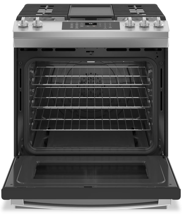 Cuisinière à gaz GE de 5,6 pi³ avec convection et friture à air - acier inoxydable - JCGS760SPSS