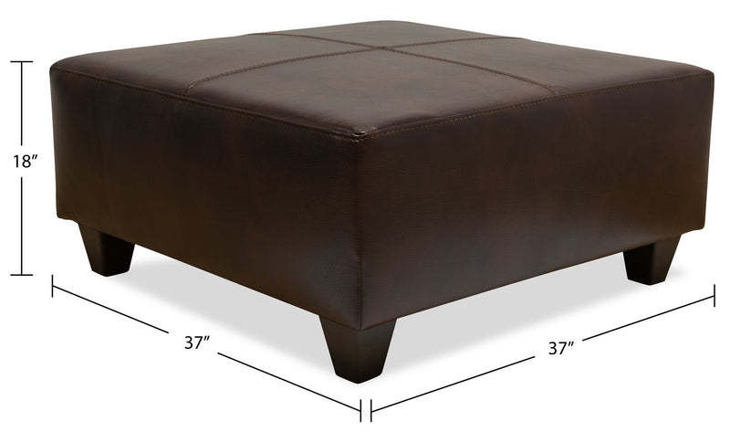 Pouf Addison de 37 po fabriqué au Canada d’apparence cuir - brun
