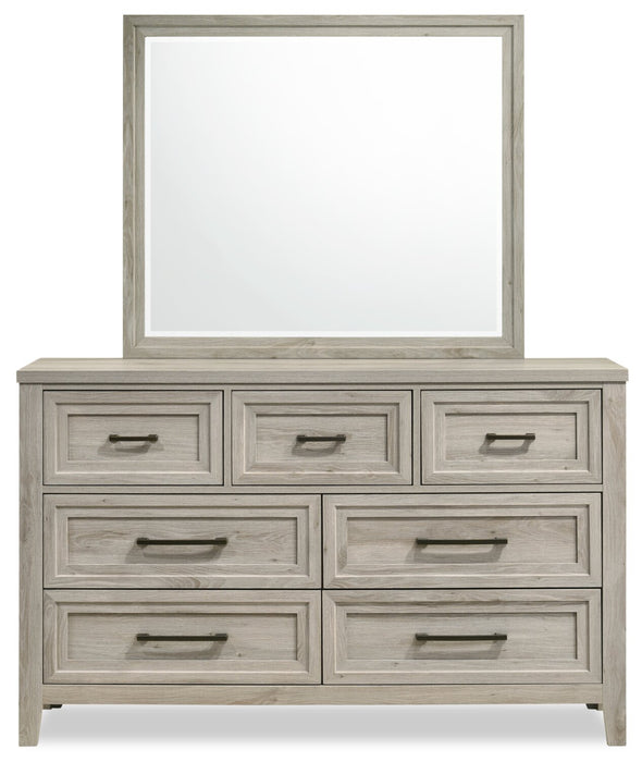Ensemble de chambre à coucher Lara 5 pièces avec lit, commode et miroir, gris antique - format grand lit