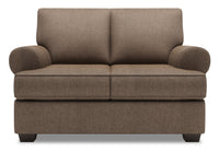  Causeuse Roll de Sofa Lab de 64 po fabriquée au Canada en tissu d’apparence lin avec accoudoirs enroulés - brun Luna Praline 