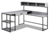 Bureau en coin en forme de L Oaklee de 59 po avec crédence - gris