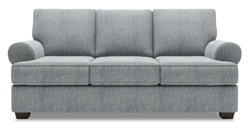 Sofa-lit personnalisable Roll de Sofa Lab de 86 po fabriqué au Canada en tissu d’apparence lin avec accoudoirs enroulés - gris Luna Pewter