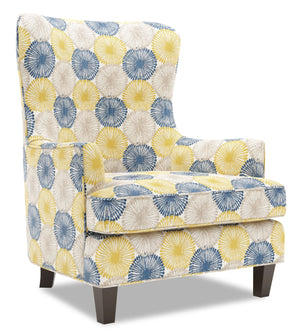 Fauteuil d’appoint à oreilles Sofa Lab personnalisable de 32 po fabriqué au Canada en tissu - Sunshine multicolore