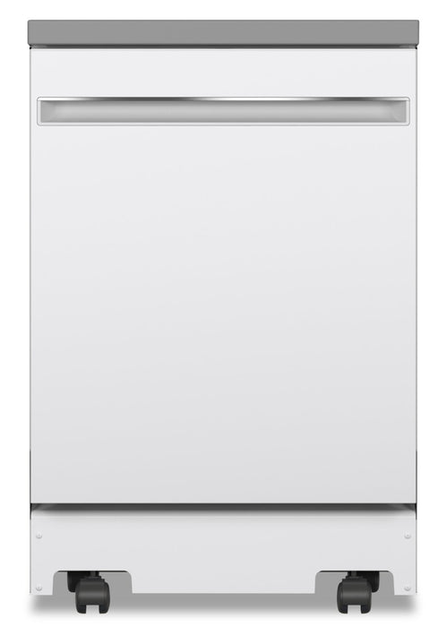 Lave-vaisselle portatif GE de 24 po et de 54 dBA avec commandes sur le dessus et broyeur d’aliments solides PiranhaMC - blanc - GPT225SGLWW