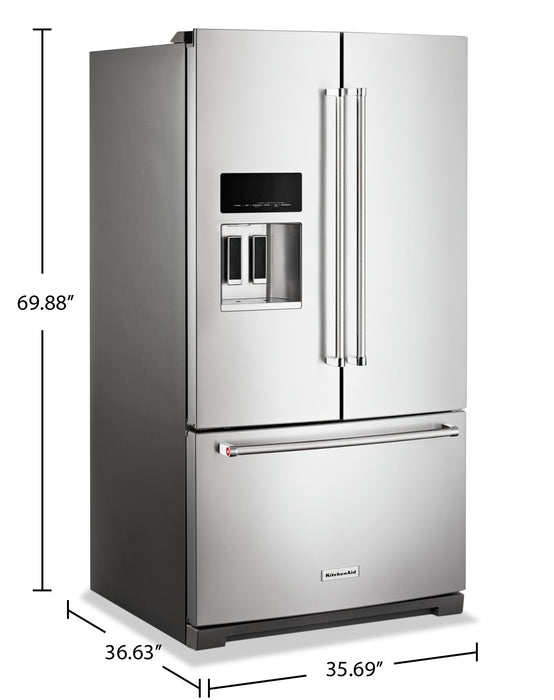 Réfrigérateur KitchenAid de 26,8 pi³ et de 36 po à portes françaises - acier inoxydable avec fini PrintShieldMC - KRFF577KPS