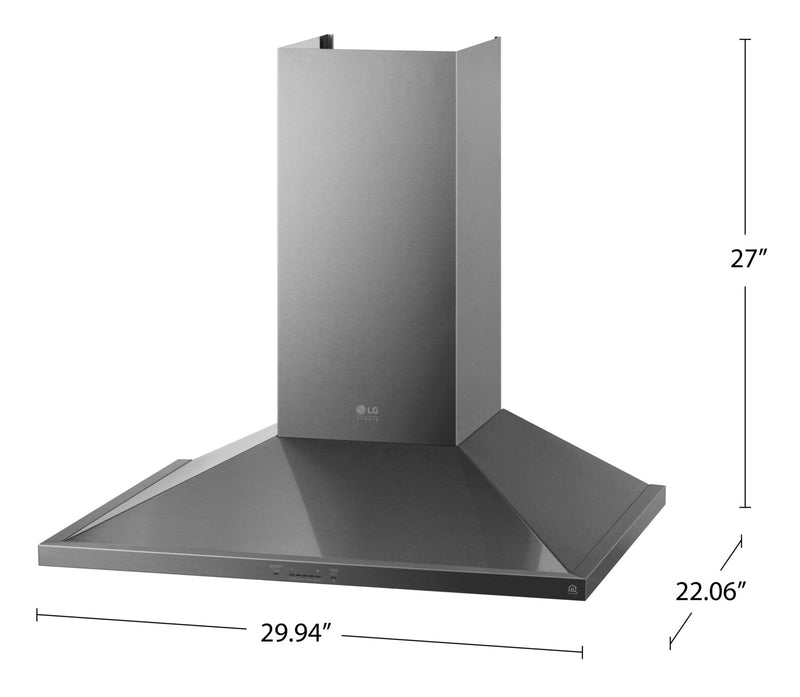 Hotte cheminée intelligente de cuisinière LG Studio de 30 po et de 600 pi3/min - acier inoxydable - LSHD3080ST