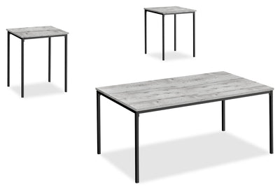 Easton 42" Modern 3-Pack Coffee + 2 End Tables - Grey with Black Metal Legs|Ensemble 3 tables modernes Easton de 42 po (table à café et 2 tables de bout) - grise avec pattes en métal noir