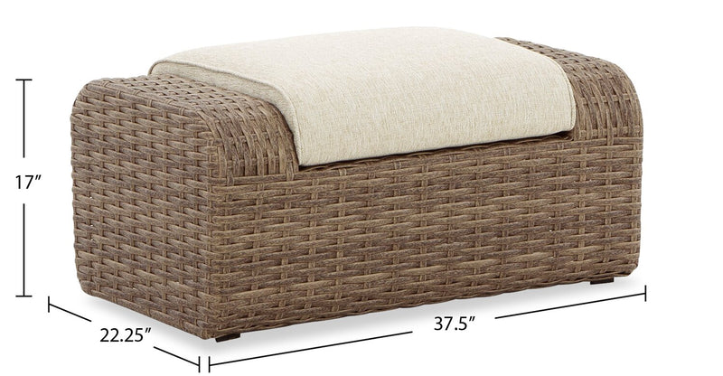 Grand pouf Cali pour la terrasse à l’extérieur - osier en résine et tissu Nuvella, résistant aux rayons UV et aux intempéries - brun et beige