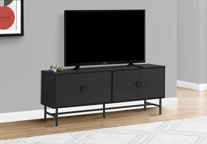 Meuble pour téléviseur moderne Jase de 59 po avec rangement et système de gestion des câbles pour téléviseurs jusqu’à 65 po - noir