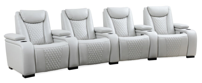 Sofa sectionnel à inclinaison électrique Cinema 5 pièces en apparence cuir avec appuie-têtes électriques - gris brume cosmique