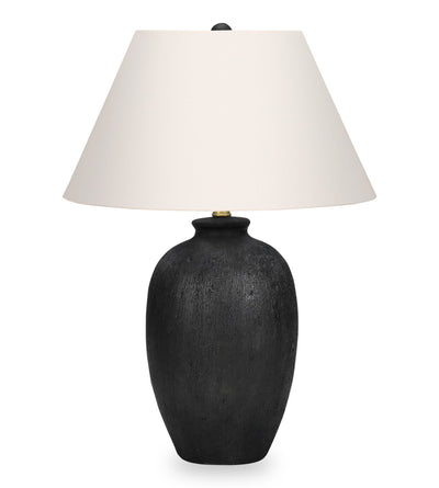24" Black Textured Ceramic Table Lamp with Ivory Shade|Lampe de table de 24 po en céramique texturée noire avec abat-jour ivoire