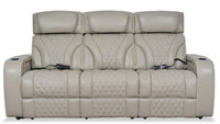  Sofa de massage à inclinaison électrique Elite de 86 po en cuir véritable avec appuie-têtes électriques et accoudoirs de rangement - gris