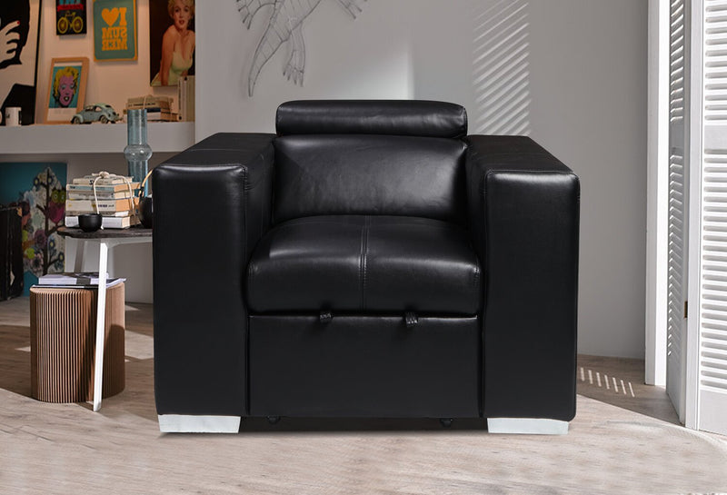 Fauteuil Drake de 41,5 po en tissu d’apparence cuir avec pouf rétractable et appuie-têtes relevables - noir