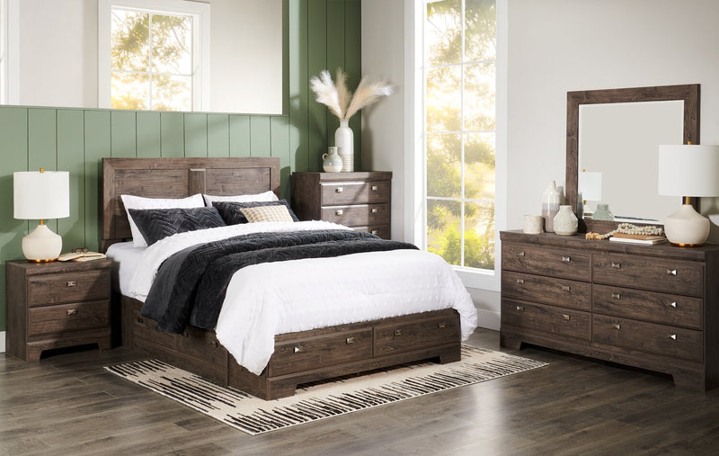 Ensemble de chambre à coucher Yorkdale 6 pièces avec lit de rangement à 6 tiroirs, commode, miroir et table de nuit, gris - format grand lit