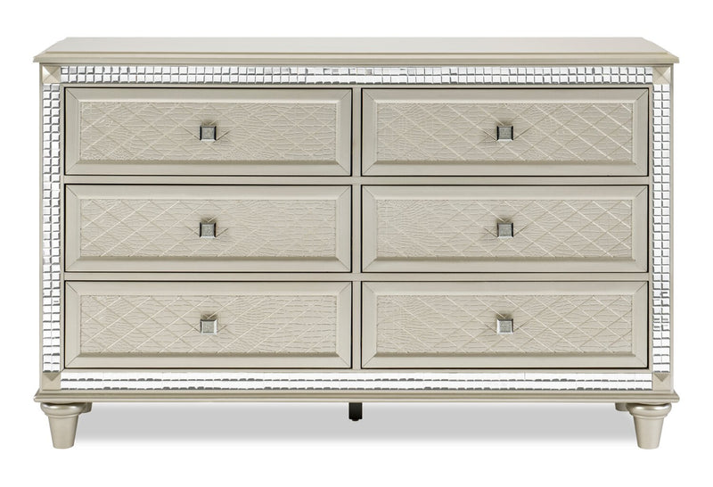 Commode somptueuse Tyra de 60,3 po (L) x 38,5 po (H) à 6 tiroirs pour la chambre à coucher - champagne