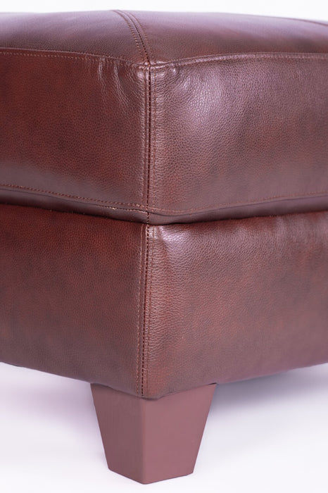 Pouf Vita de Château d’Ax de 31 po en cuir 100 % véritable avec coutures à motif de diamant et pattes en bois - brun