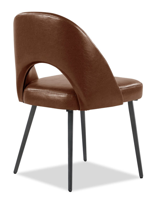 Chaise de salle à manger Elijah en tissu de cuir végétalien et en métal - brune