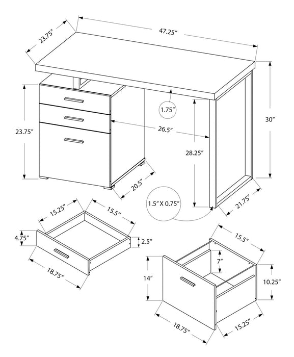 Bureau réversible Clayton de 47,25 po à 3 tiroirs - cerisier